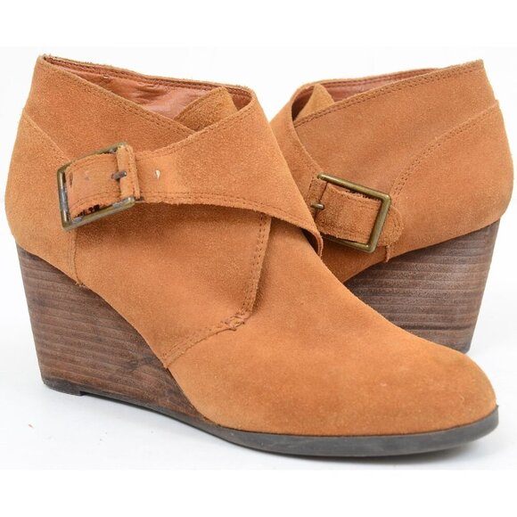 Lucky Brand Sumarah Leather Ankle Wedge Booties Women's Size 7 - Picture 1 of 7